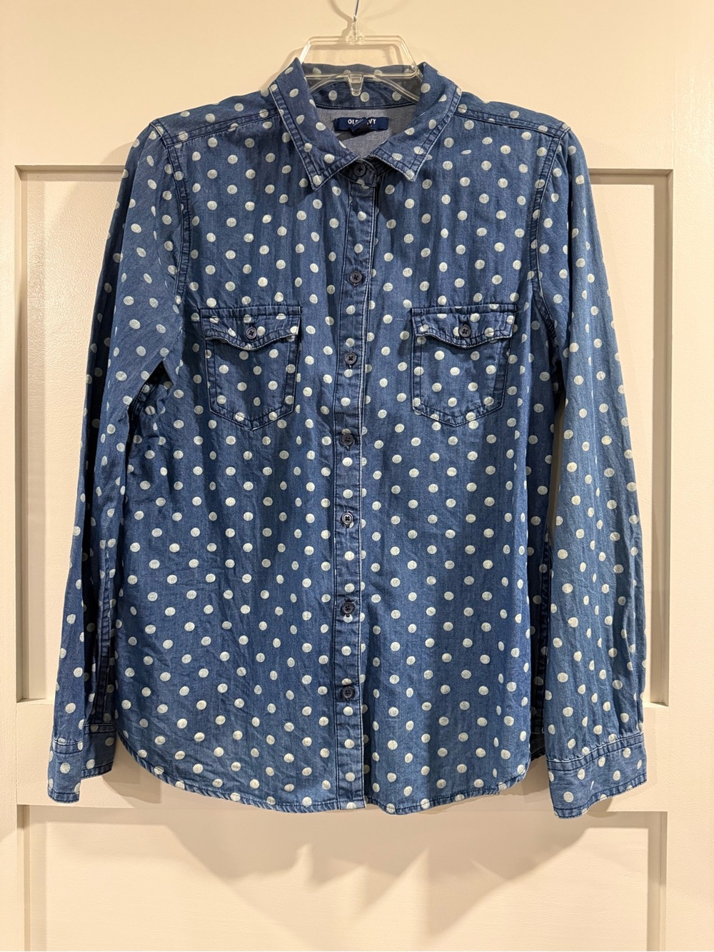 Old Navy Polka Dot Denim Button-Up Shirt - Blue & White